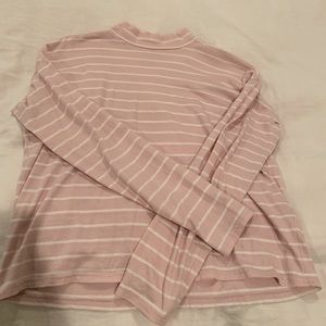 Everlane white/pink striped mock neck top